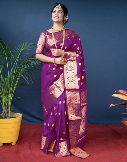 AXONIT Royal Emerald Jacquard Saree with Broad Golden Zari Border & Pallu