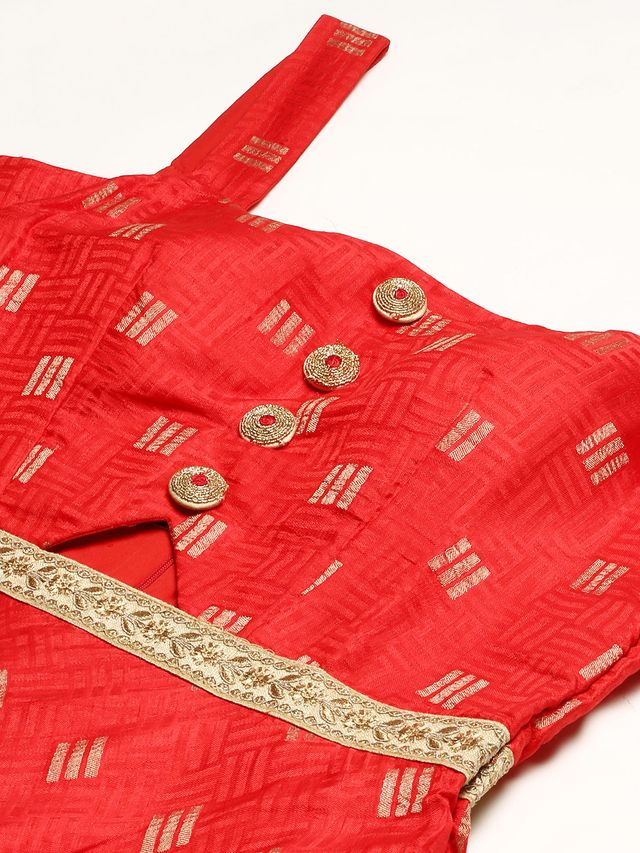 Bollywood Vogue Ready To Wear Red Art Silk Strap Neck Style Maxi Dress