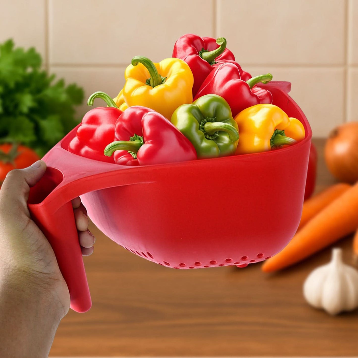 Multi-Functional Plastic Strainer Bowl with Handle – 1.5L