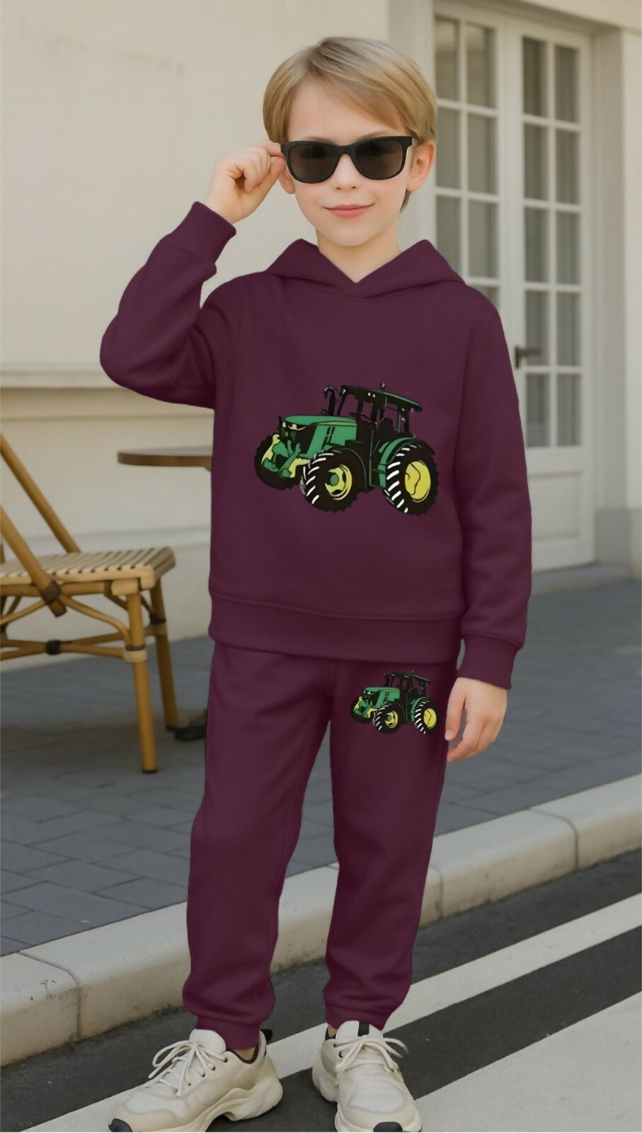 Stylish Purple Kid's Sweatshirt & Pant Set with Tractor Print – Comfortable Cotton Blend Casual Wear Luck Fashion