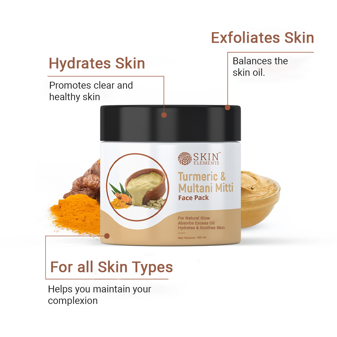 Skin Elements Turmeric (Haldi) & Multani Mitti Face Mask Pack | Ubtan Face Pack | Acne & Blackheads removal