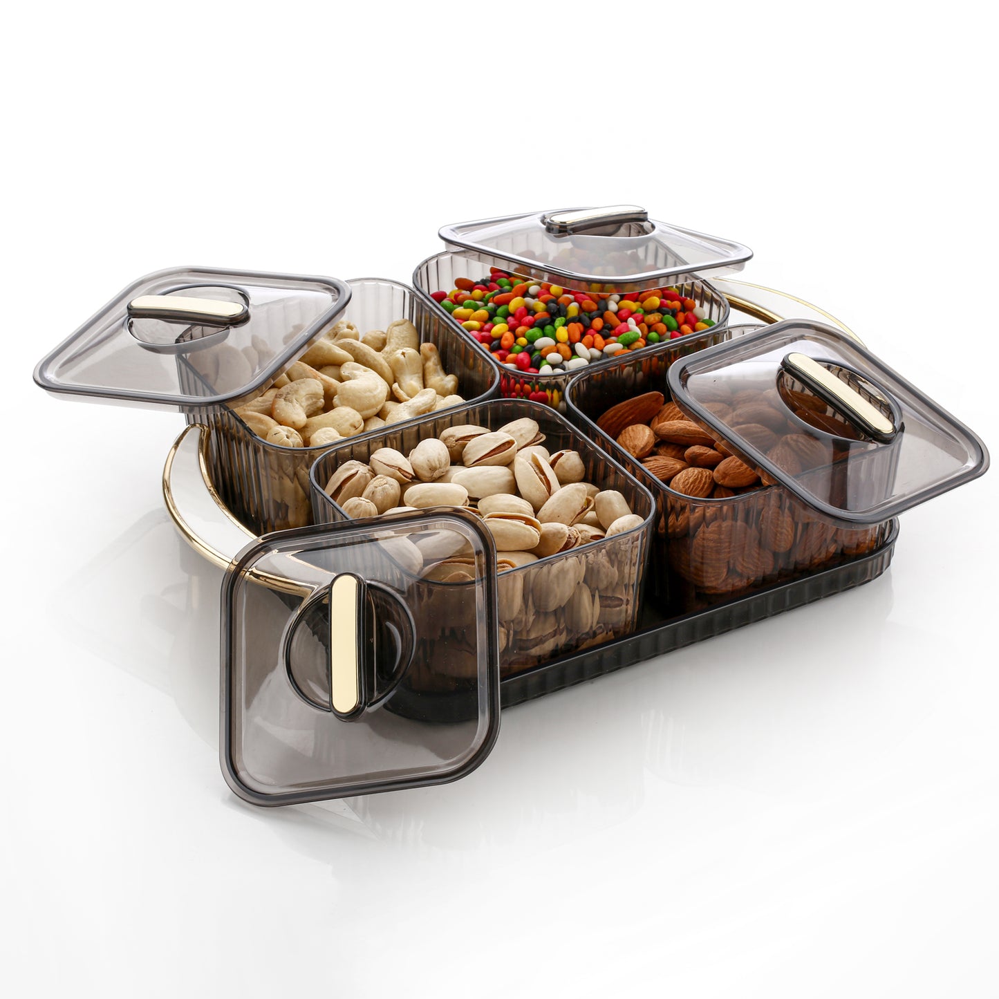 Luxury Delight 4-Piece Dryfruit Storage Box with Premium Golden Handle Tray (1 Set)