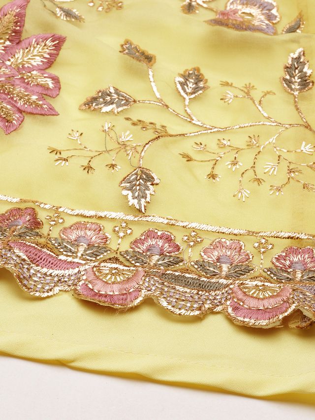 Bollywood Vogue Ready To Wear Yellow Organza Embroidered Anarkali Suit