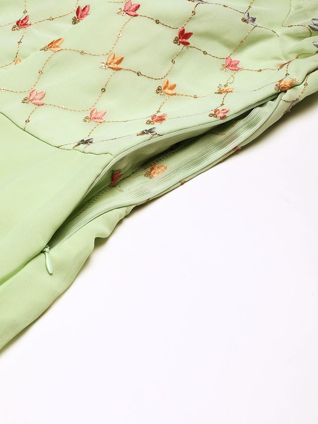 Bollywood Vogue Ready To Wear Green Georgette  Embroidery Gown