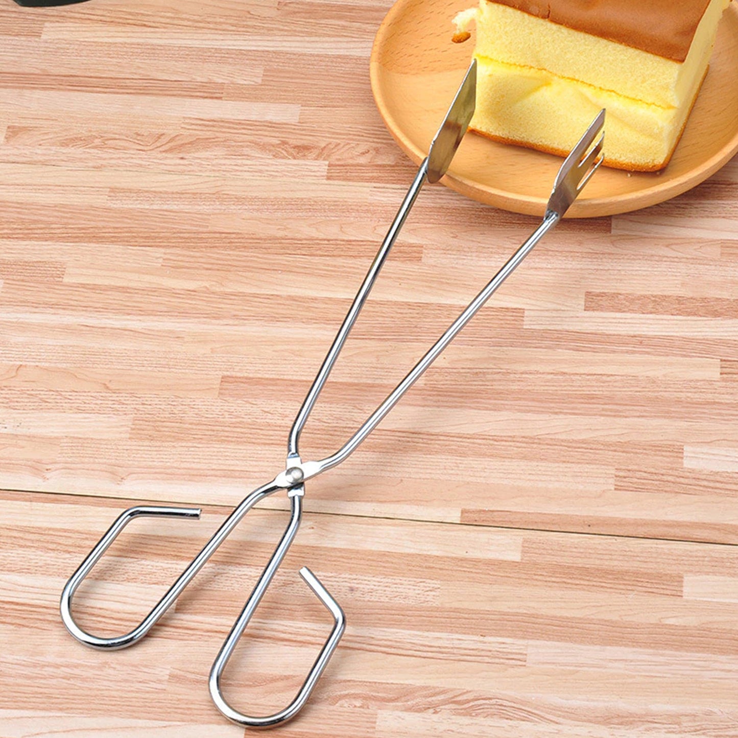 Kitchen Barbecue Stainless Steel Wire Food Serving Tong Charcoal Clip Cooking Scissor Tongs (1PC)