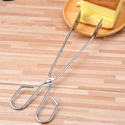 Kitchen Barbecue Stainless Steel Wire Food Serving Tong Charcoal Clip Cooking Scissor Tongs (1PC)