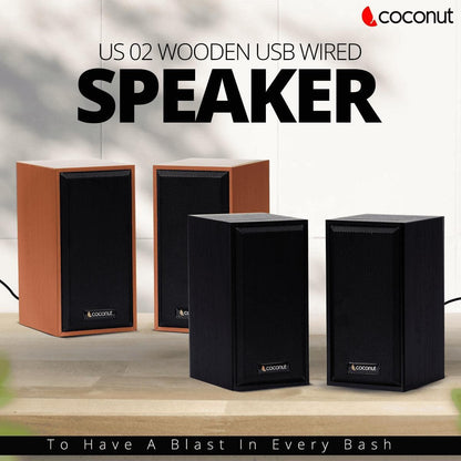 US02 Wooden USB Speakers for Laptop & Computer (Pack Of 2,Multi-Colour) - HalfPe