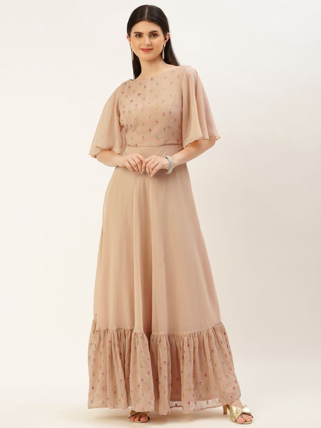 Bollywood Vogue Ready To Wear Peach Embroidered Georgette Dress