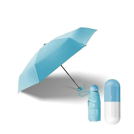 Mini Travel Capsule Umbrella Foldable UV Proof Windproof Protection (Blue) - HalfPe