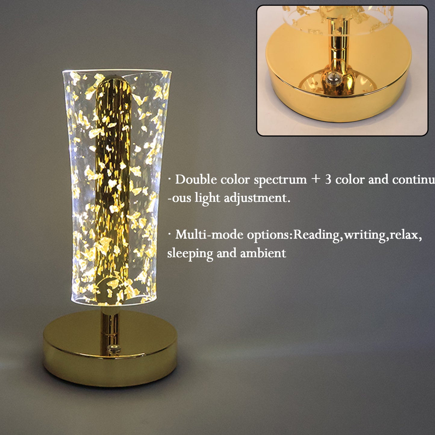 Luxury Golden Crystal LED Table Lamp with Golden Flake Acrylic Shade – USB Rechargeable Decorative Bedside(1 Pc)