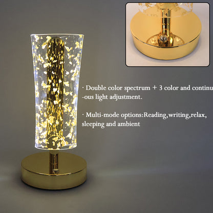 Luxury Golden Crystal LED Table Lamp with Golden Flake Acrylic Shade – USB Rechargeable Decorative Bedside(1 Pc)