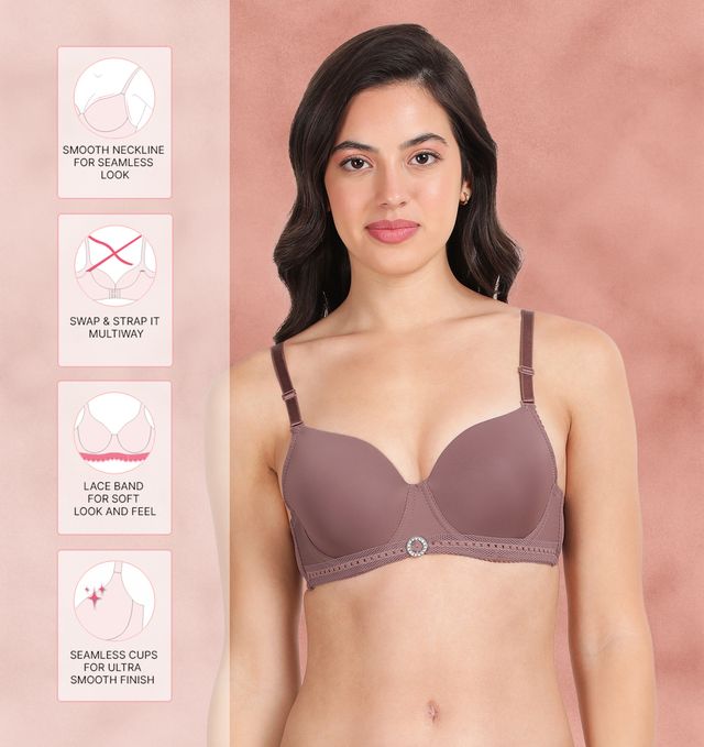 Susie 3/4th coverage Rose Taupe Bottom Lace Trim With CharmPadded Adjustable Detachable Multiway Wired Bra