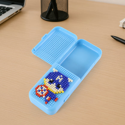 DIY Pixel Art Building Block Pencil Box for Creative Customizable Stationery Organizer Case with Block Design for Kids(1 Set)