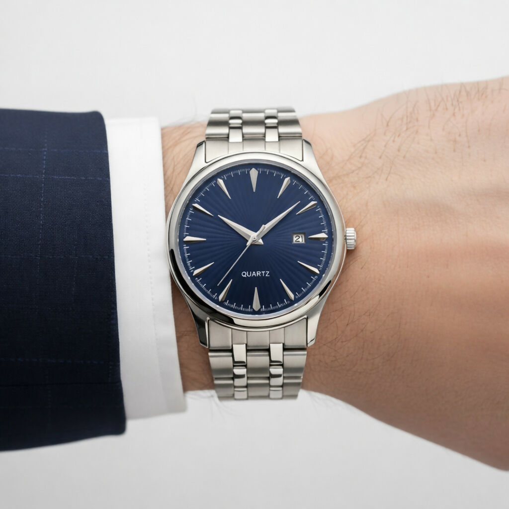 Men’s Stainless Steel Analog Watch with Blue Dial, Quartz Movement, Date Display & Metal Strap LOREM