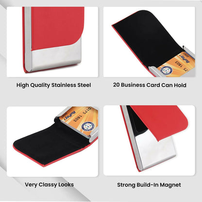 RED Unisex Vertical Card Holder for Credit Debit ATM Business Visiting RFID Blocking Stainless Steel (1 x 10 x 6 cm)