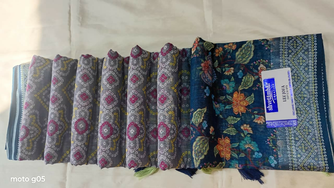 Ethnic Linen Cotton Saree with Bandhani Body and Floral Pallu Kalyani silks and sarees