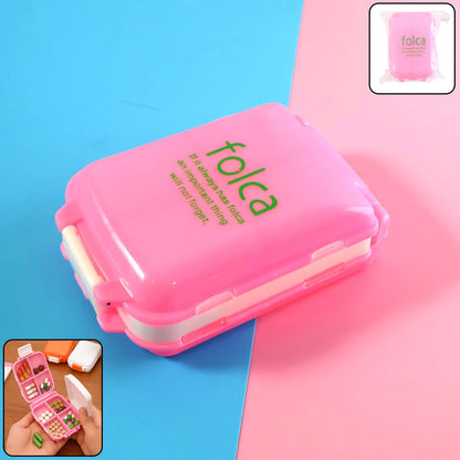 Portable Pink Dual-sided Pill Organizer Box 8-Compartment Pocket Medicine Case with Secure Snap Locks – Moisture-Resistant(1 Pc)