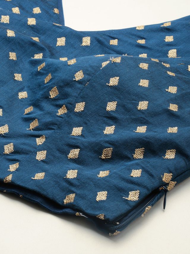 Bollywood Vogue Ready To Wear Blue Chanderi Embroidered Blouse N Blue Skirt
