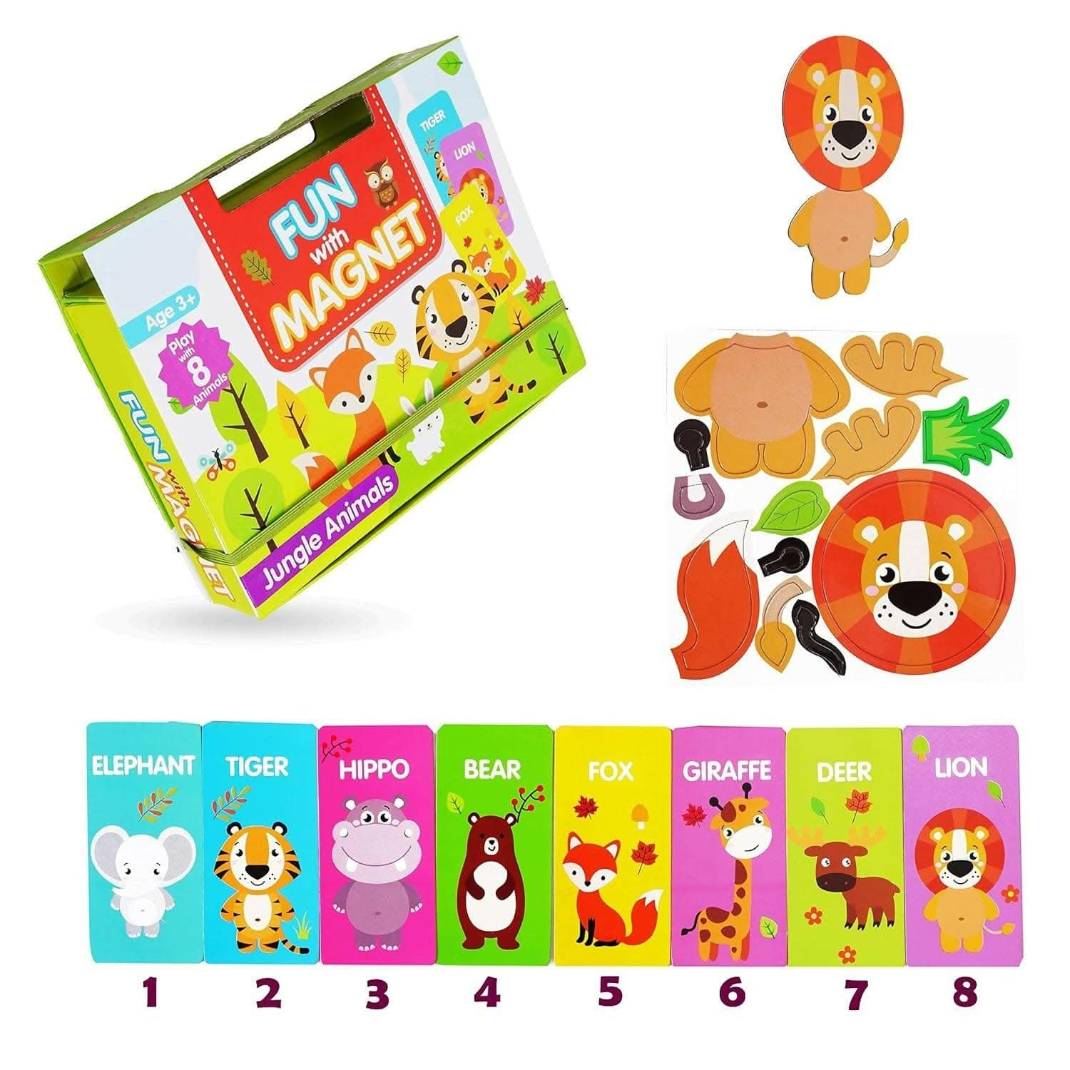 Jungle Animals Magnetic Puzzle (8 Flash Cards, 6 Magnet Sheets) - HalfPe