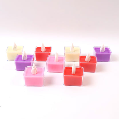 Square LED Flameless Decorative Tealight Candles with Battery Operated Multicolor Lights with Flickering Flame Effect - (9 Pc  Set)