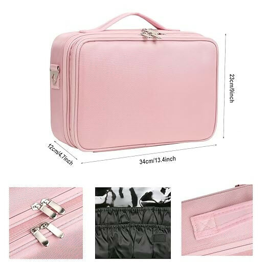 Professional Cosmetic Makeup Storage Organizer Bag with Adjustable Compartment (Rose Gold, Large (40L x 29B x 14H cm))