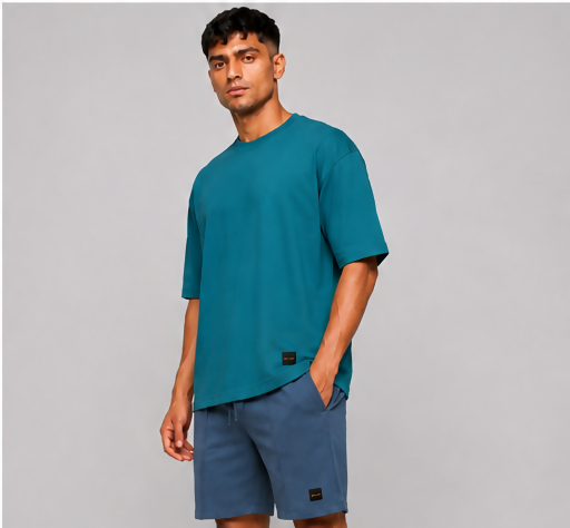 HUSTLE Men's Crew Neck Oversized Tees - Teal Green