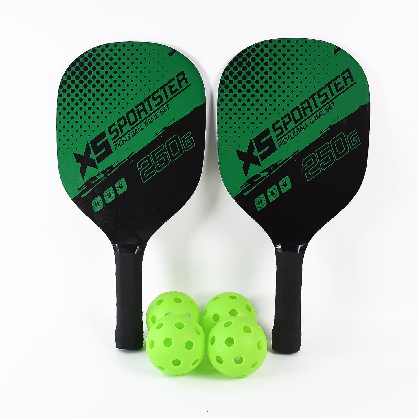 Professional Outdoor Pickleball Paddle and Ball Set with 2 Lightweight 250G Composite Paddles with 4 Perforated Balls (1 Set)