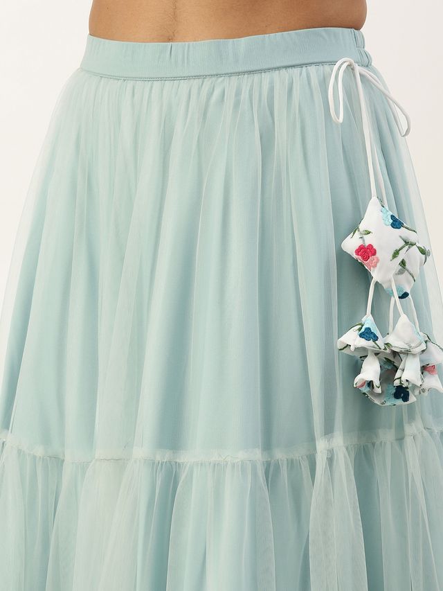 Bollywood Vogue Ready To Wear White Georgette Embroidered N Mint Green Lehenga
