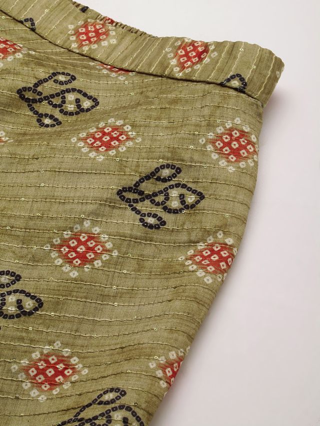 Bollywood Vogue Ready To Wear Green Printed Art Silk Co Ords Set