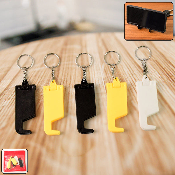 2 In 1 Plastic Keychain With Mobile Stand  Phone Holder (5 Pcs Set  Multicolor)