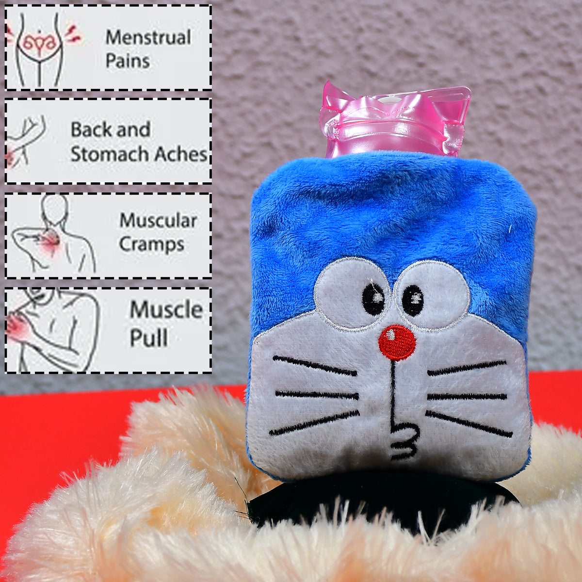 Doremon Small Hot Water Bag With Cover For Pain Relief Neck Shoulder Pain And Hand Feet Warmer Menstrual Cramps.