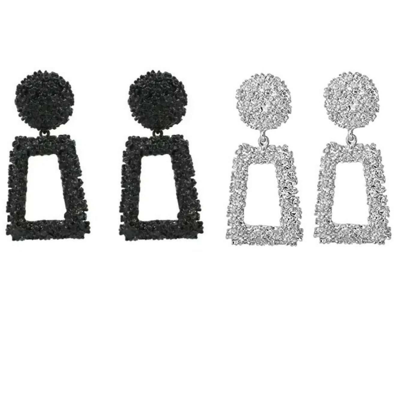 Sophisticated Style Black and Silver Geometric Earrings pinapes