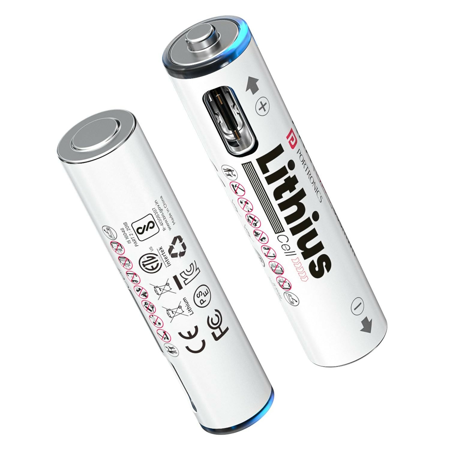 Portronics AAA Lithius Type-C Rechargeable Batteries Pack of 2 | Lithium-Ion, 440mAh, 1.5V, Low Self-Discharge, White