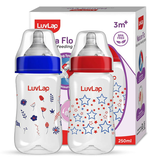 Luvlap anti-colic wide neck natura flo baby feeding bottle 250ml BPA Free