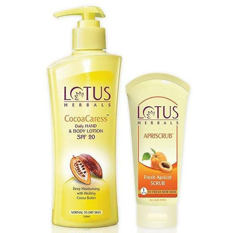 Lotus Herbals Cocoacaress Daily Hand & Body Lotion With Apriscrub 60g,( 250 ml) - HalfPe