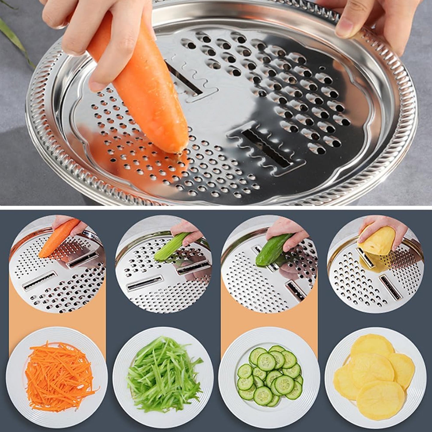 3-in-1 Stainless Steel Mixing Straining & Grater Bowl Set Multifunction Kitchen Utensil for Washing, Draining, and Grating Fruits & Vegetables (3 Pc Set)