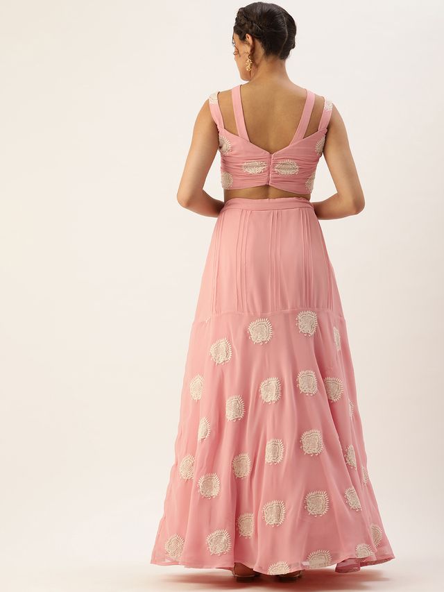 Bollywood Vogue Ready To Wear Pink Georgette Embroidered Co ord Set