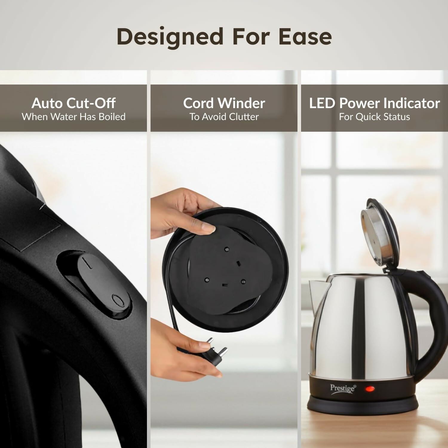 Prestige PKOSS 1.5 Electric Kettle Stainless Steel – 1.5 Litre Fast Boiling Kettle HalfPe - FW -TPT