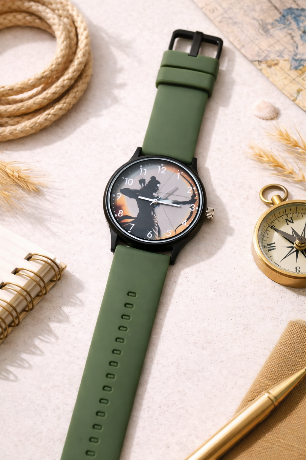 Classic Analog Wrist Watch with Archer Silhouette Dial & Silicone Strap – Multiple Color PM WATCHES