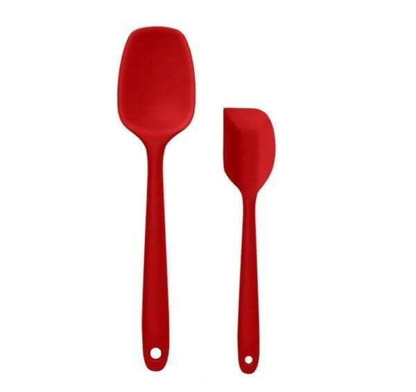 P-Plus International Silicone Non-Stick Heat Resistant Kitchen Utensil| Spatula Spoon (RED - Pack of 2 - Big + Small ) - HalfPe