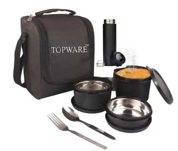 Multispace BLACK Premium tiffin Smart Temperature Bottle & Lunch Box set(2000ml)