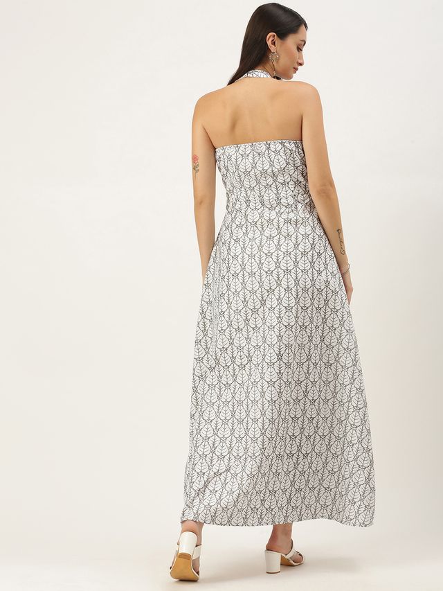 Bollywood Vogue Ready To Wear White Halter Neck A-Line Dress