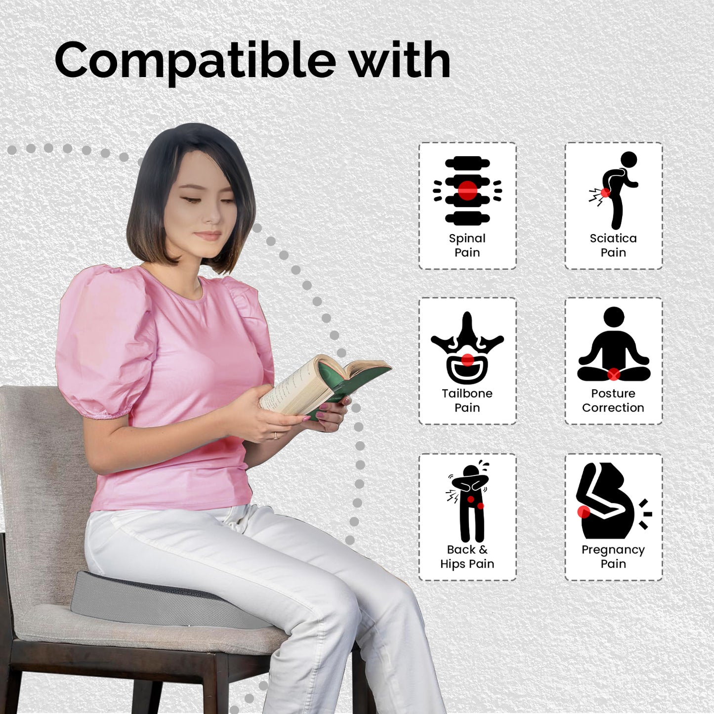 Sleepsia Orthopedic Coccyx U-Shape Seat Cushion Pillow for Tailbone Pain Relief (Black/Grey)