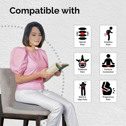 Sleepsia Orthopedic Coccyx U-Shape Seat Cushion Pillow for Tailbone Pain Relief (Black/Grey)