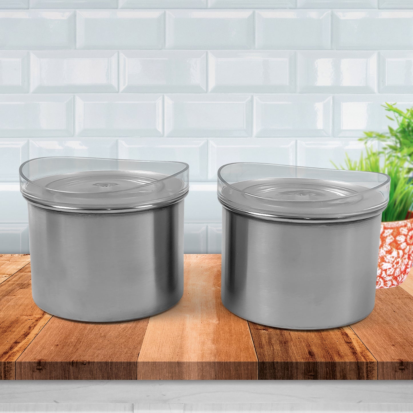 Multipurpose Stainless Steel Airtight Containers With See Through Lid (2 Pc / 500 Ml)