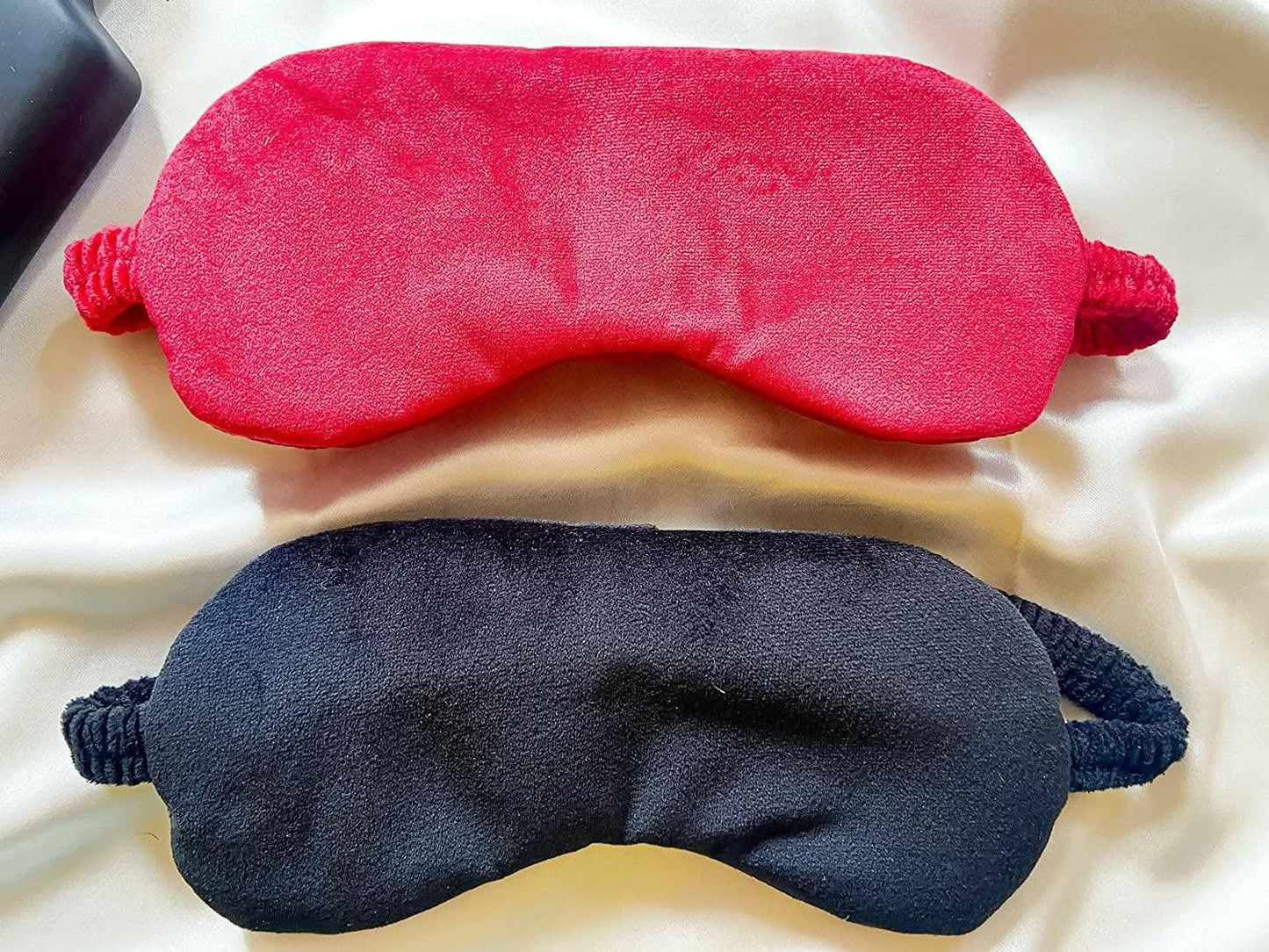 Lushomes Sleep Eye Mask for Men Women, 100% Blackout Velvet Eye Mask for Sleeping with Elastic Strap for Full Night's Sleep, Night Blindfold, Eye Shades for Travel/Naps, 2 Pc Pack, Black/Red - HalfPe