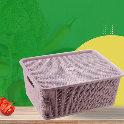 Selvel Medium Multipurpose Storage Basket with Lid ,( Polypropylene, Purple,Size:22x 9.5X 9.5cm)