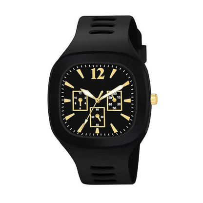 Trendy Analog Black-Gold Watch for Men & Boys Stylish Silicone Strap Casual Wrist Watch