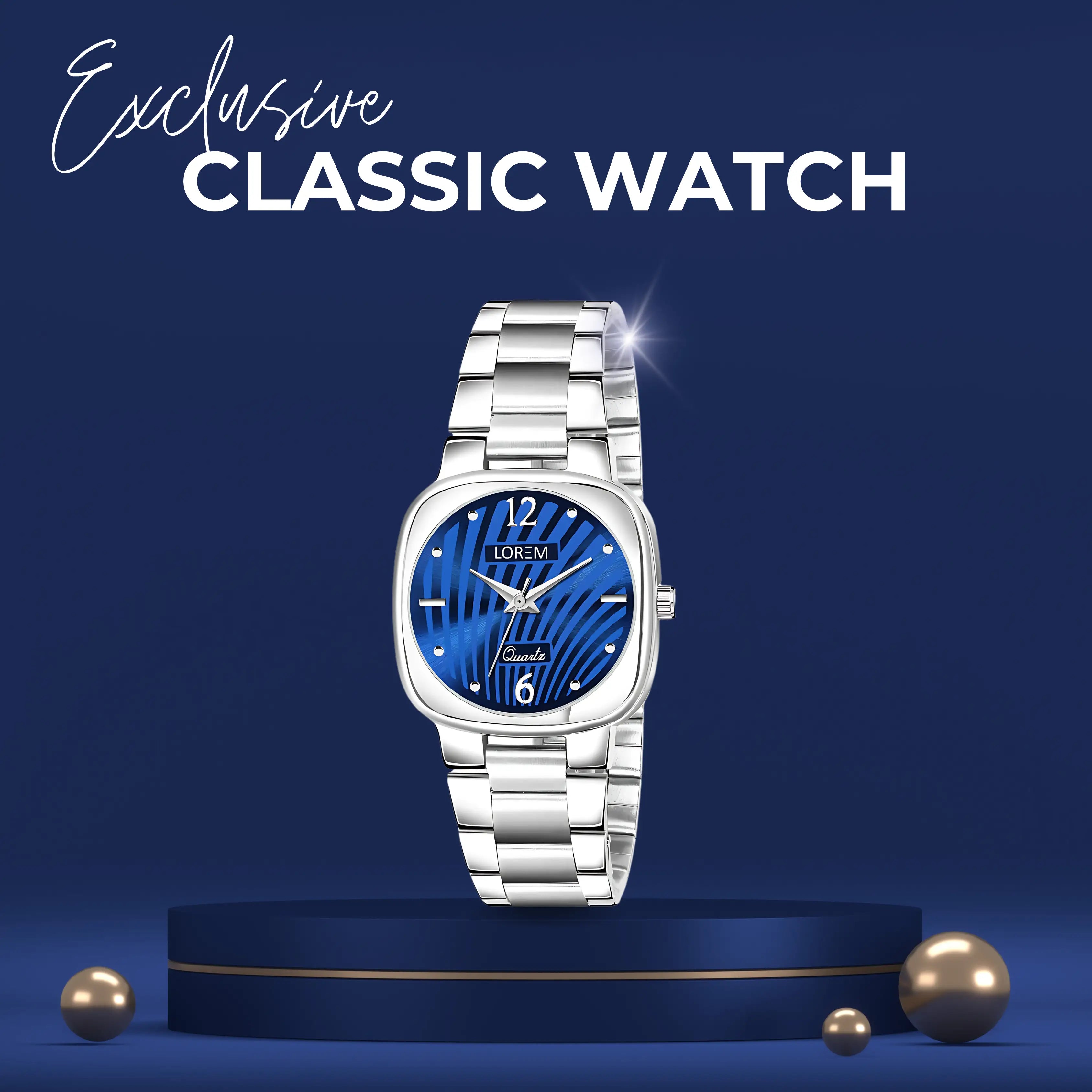 LOREM Blue Abstract Floral Analog Watch For Women LR307 LOREM