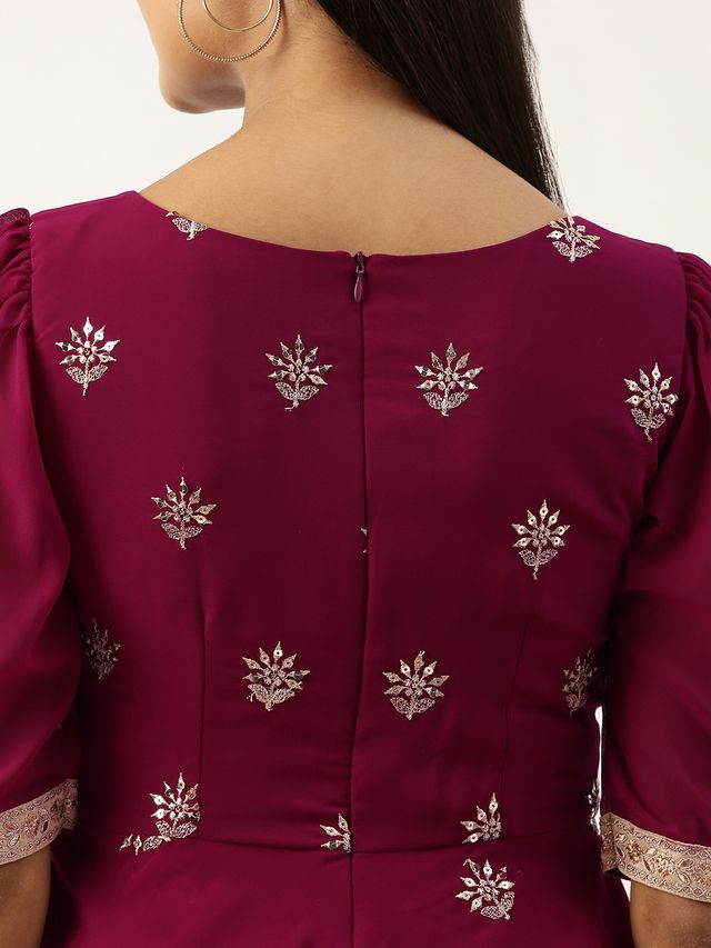 Bollywood Vogue Ready To Wear Magenta Georgette Embroidered Palazzo Suit